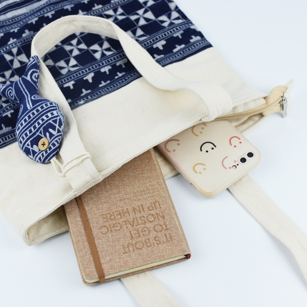 Túi tote thổ cẩm cá bông PESCE HEMP - Tomato Handmade