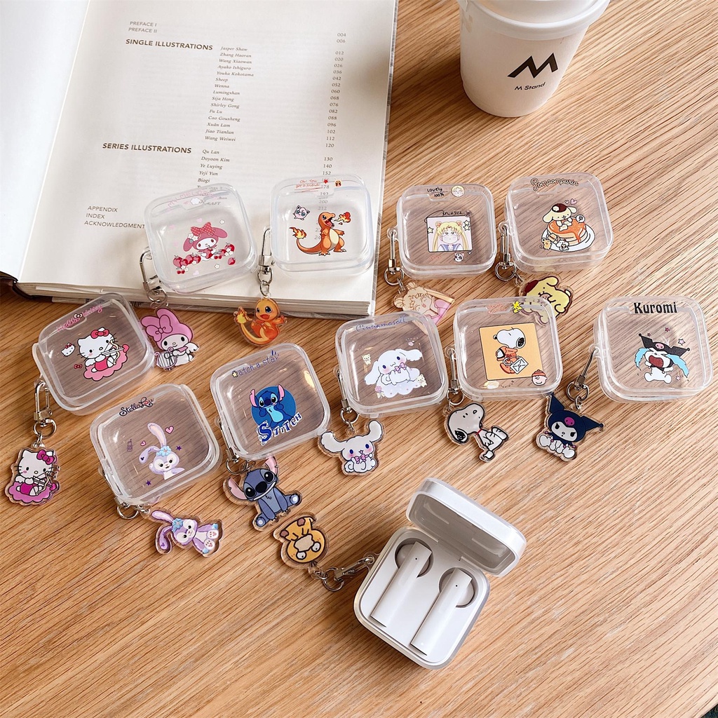 For Mi True Wireless Earphones 2 Basic/ Xiaomi Air 2SE Case TPU Transparent Cartoon Shockproof Protective Cover with Pendant
