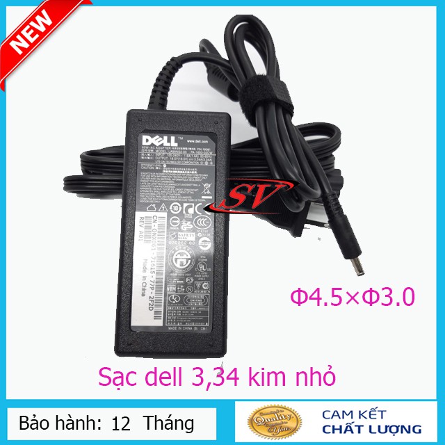 Sạc laptop dell 3,34 kim nhỏ 65W kích thước chân sạc Φ4.5×Φ3.0 New 100%