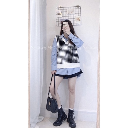 Áo Gile Kẻ Caro Nhỏ Hàng Loại 1 Dày Mịn Co giãn