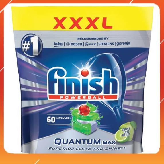 [TRỢ GIÁ THƯƠNG HIỆU]  Viên rửa bát Finish Quantum Max 60 viên (Hương chanh táo) dành cho máy rửa bát