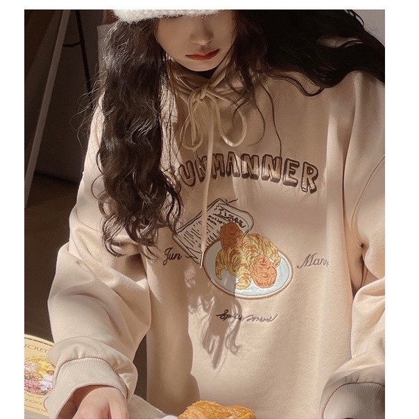 Áo Khoác Hoodie Nỉ Nữ Form Rộng Bánh Ngọt Ulzzang