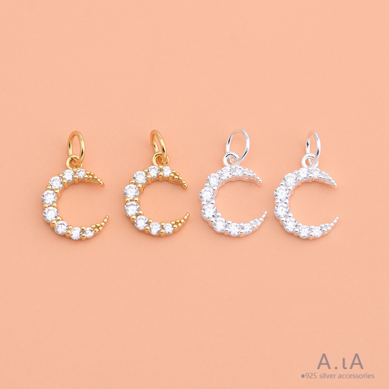 █diy゜ S925 Bạc●Mặt Dây Chuyền Hình Mặt Trăng Mạ Bạc 925 Đính Đá Zircon Phong Cách Nhật Bản