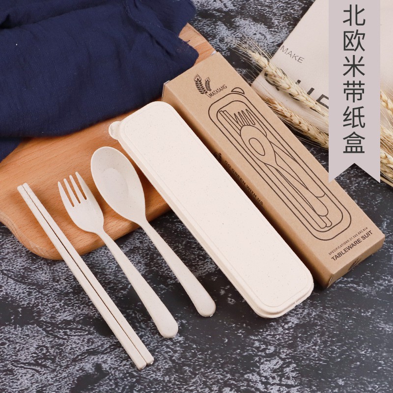 Bộ muỗng đũa nĩa chất liệu lúa mì mang đi du lịch