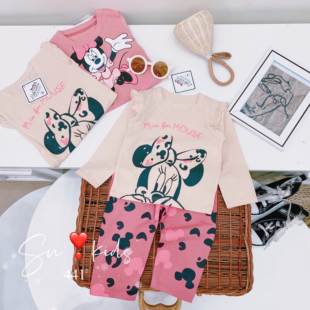 Đồ bộ dài tay chất cotton phiên bản Mickey hồng be bé trai bé gái, quần áo cho bé Namkidshop (V473)