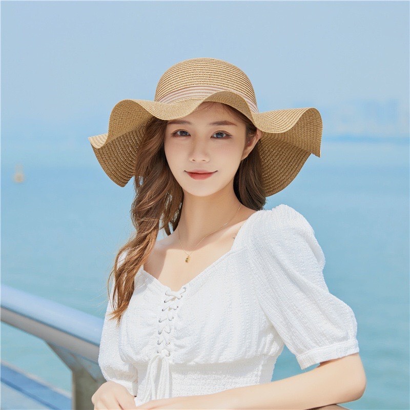 Mũ cói đi biển nữ vành rộng chống nắng, nón cói nơ xinh thời trang Hàn Quốc rẻ đẹp_MC6
