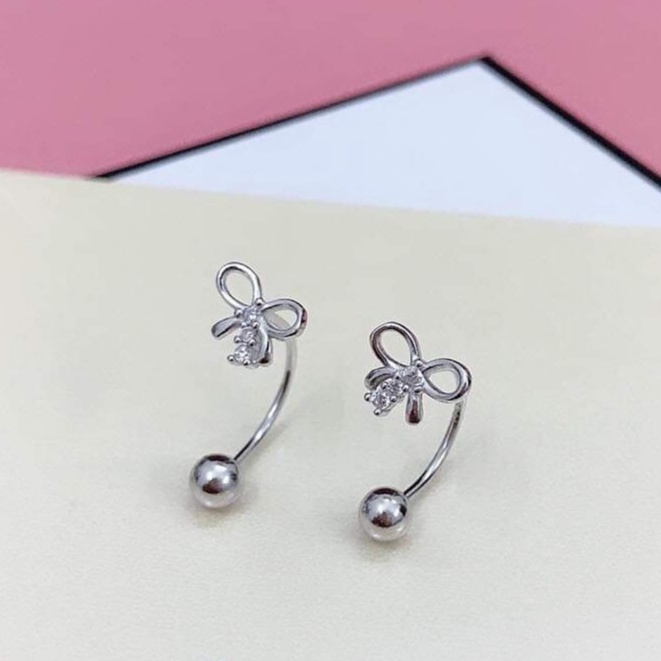 Bông tai bạc bông bi chốt zen mặt nơ hoa  Van Jewelry V10098