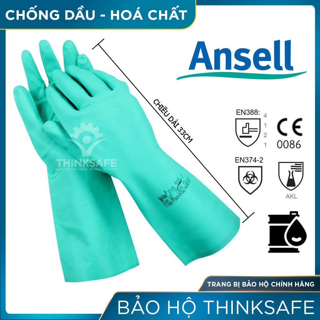 Găng tay cao su chống hóa chất Ansell 37-176 chuyên chống dầu nhớt, chống hoá chất thoáng khí, công nghiệp - THINKSAFE
