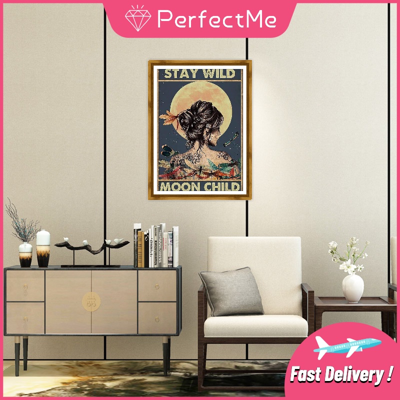 Bộ tranh đính đá 5D họa tiết chuồn/ mặt trăng độc đáo trang trí nhà cửa