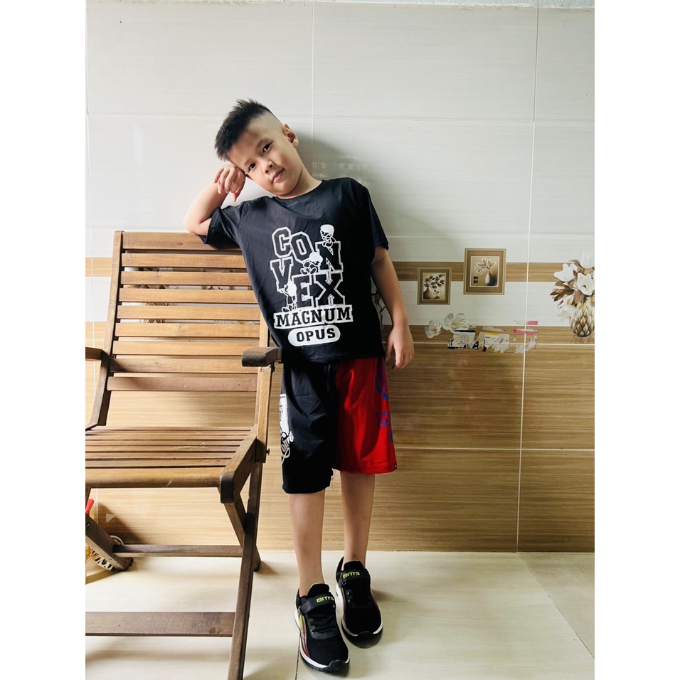 Đồ bộ bé trai Con Xinh cotton CONVEX phối quần đỏ đen, thời trang dành cho trẻ em từ 4 đến 10 tuổi