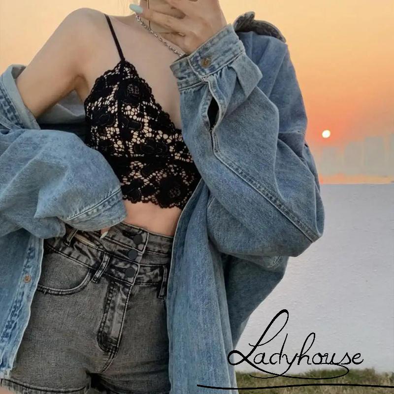 Áo bra 2 dây có đệm ngực phối ren hoa có thể điều chỉnh thời trang cho nữ