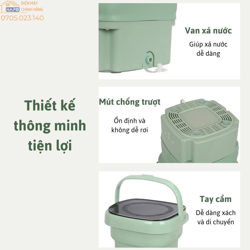 Máy giặt mini cá nhân Hapo, vắt khô, khử khuẩn bằng công nghệ Blue Ag, Máy Giặt Gấp Gọn Siêu Bền Tiện Lợi