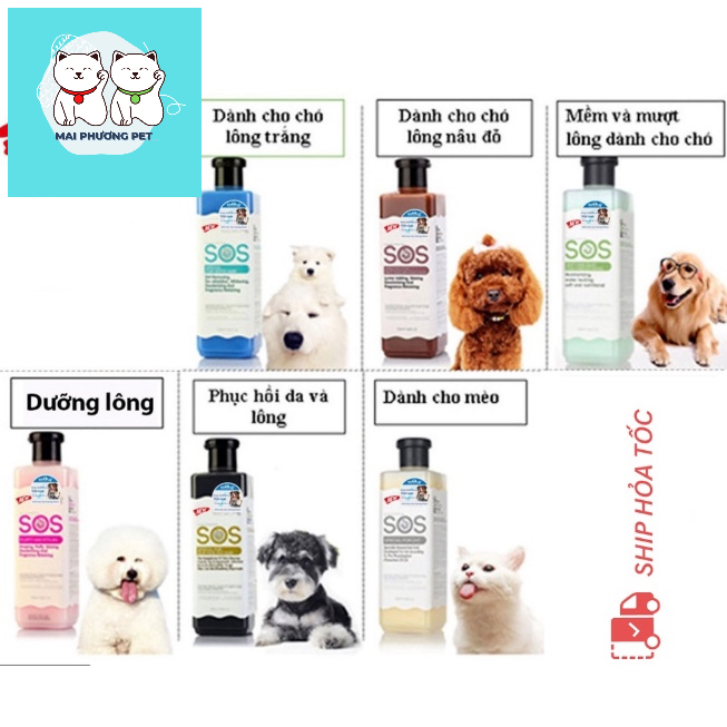 Sữa Tắm chó mèo (4 loại) SOS Olive fay 5 sao Palma sạch rận cho chó mèo hanpet Go White tẩy ố