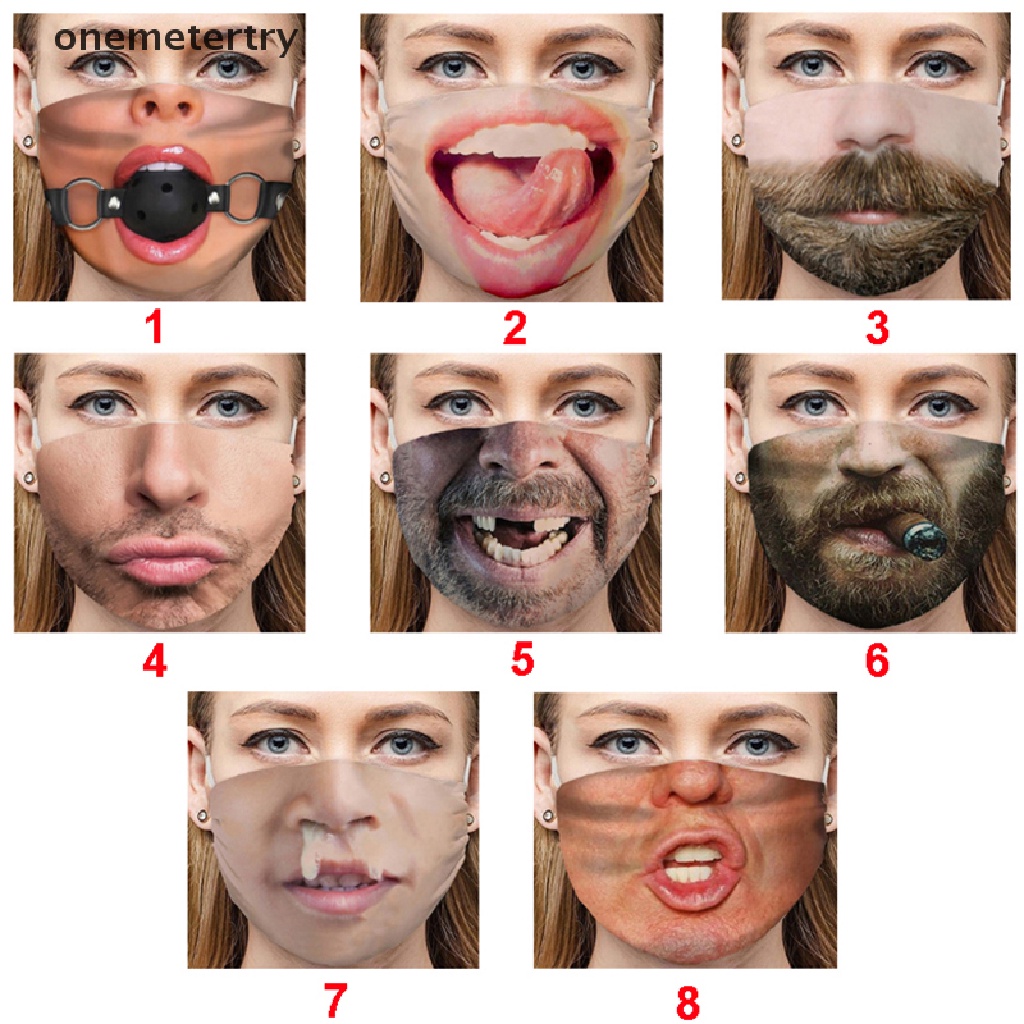 【ONEM】 Unisex 3D Funny Face Printed Masks Windproof Adjustable Mouth Mask Halloween .