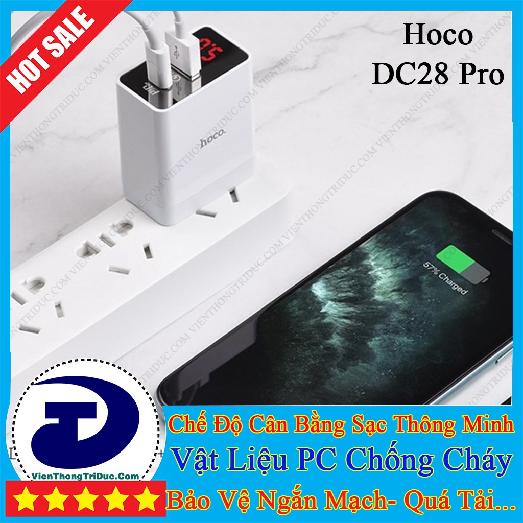 ⚡️SẠC NHANH⚡️Hoco DC28 Pro 2 USB [1 Cổng USB Type-C PD 18W+1 cổng USB QC3.0] Cân Bằng Thông Minh -Vật Liệu PC Chống Cháy