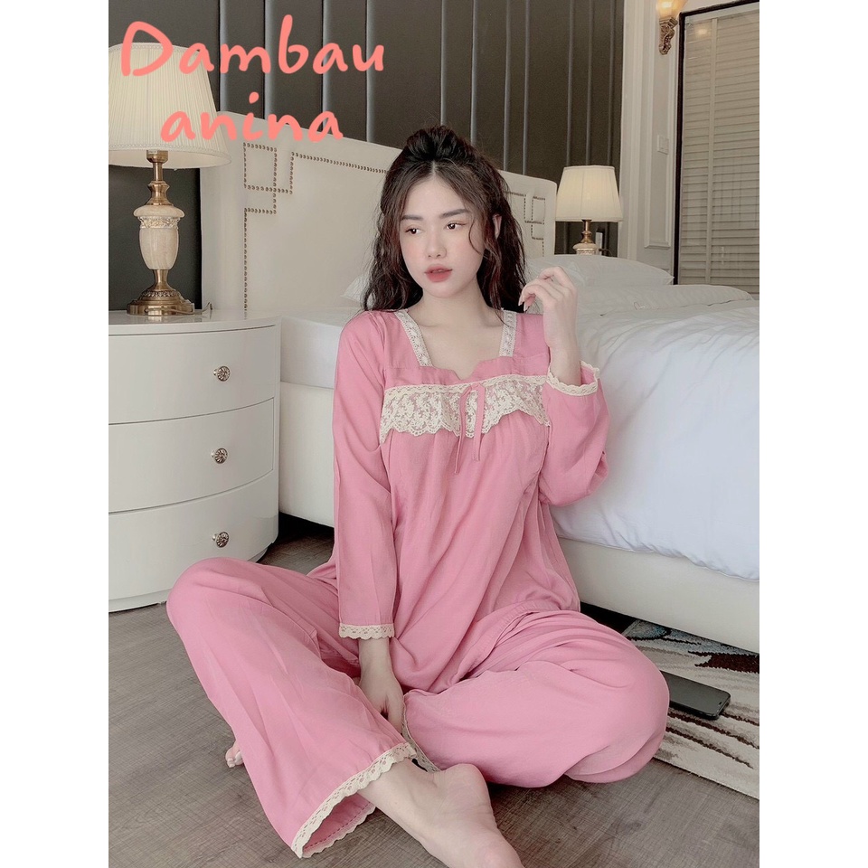 Bộ đồ bầu và sau sinh dài tay chất ĐŨI phối ren có khóa cho bé ti tiện lợi BD941