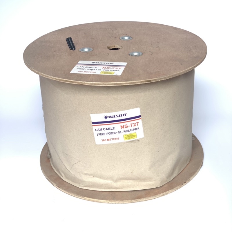 Dây Mạng 4 Lõi Liền Nguồn NASUN NS-727 Lõi Đồng Có Dầu Chống Ẩm, Băng Nhôm Chống Nhiễu Dùng Cho Camera IP cuộn 305M