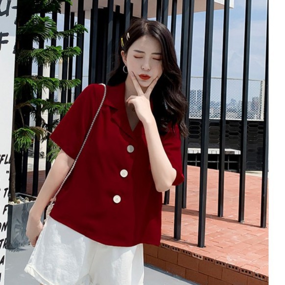 Áo Sơ Mi Nữ Ngắn Tay Chất Liệu Đũi Cổ Bẻ - Áo Sơ Mi Ngắn Tay Dáng Rộng SM002