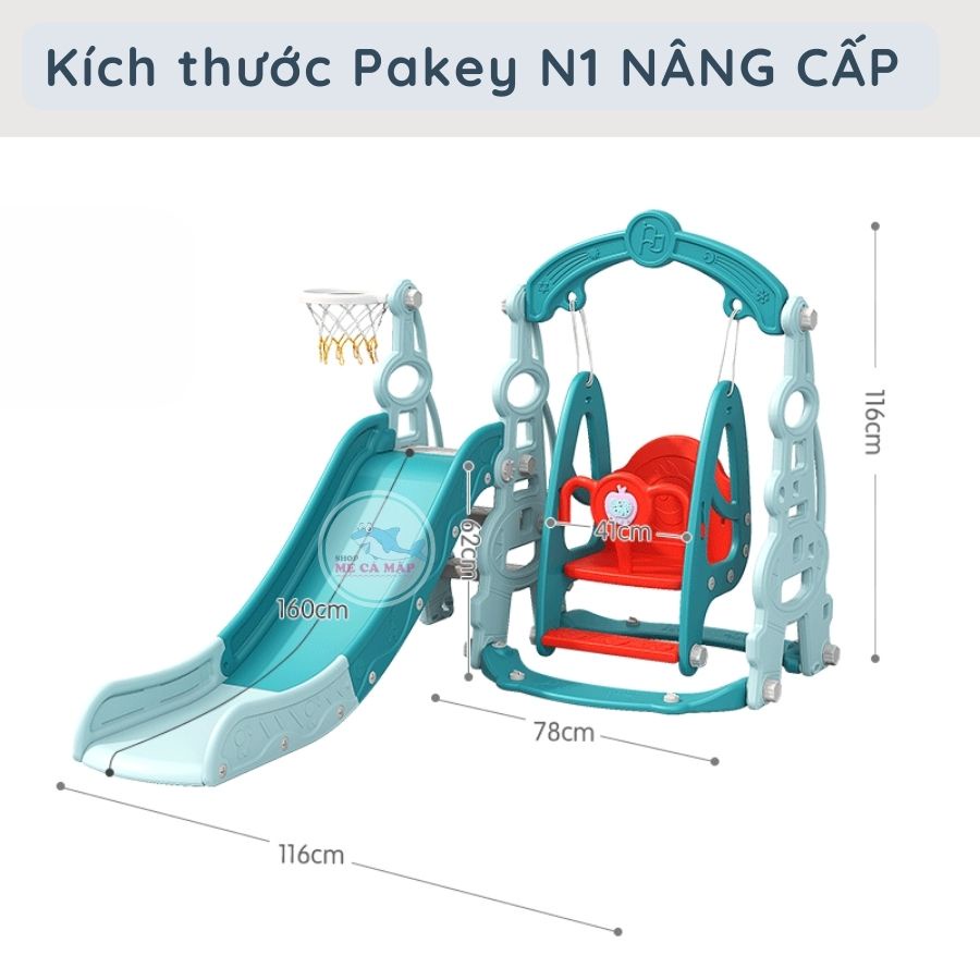 Cầu trượt xích đu cho bé PAKEY N1 TẶNG KÈM Cây Bóng Rổ đa năng tăng cường phát triển vận động cho bé