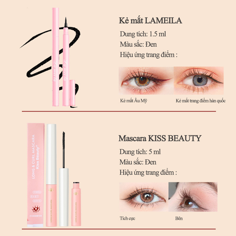 【kiss beauty】Bộ mỹ phẩm 4 món (xịt dưỡng trang điểm + phấn trang điểm + kẻ mắt + mascara) KB-KRDZ-1