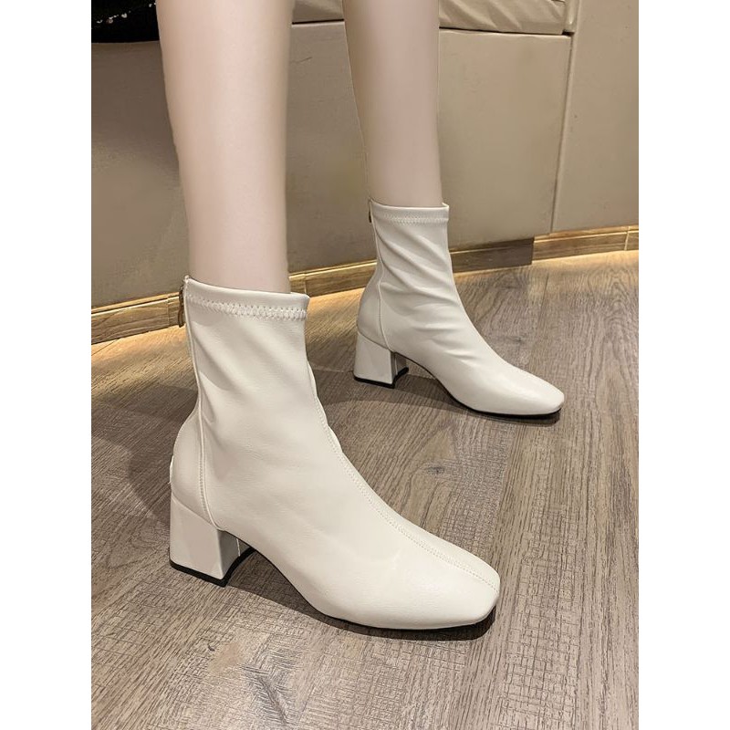 (Ord) Boots da mềm dáng ôm chân cổ lửng trên mắt cá chân đế cao 5 phân