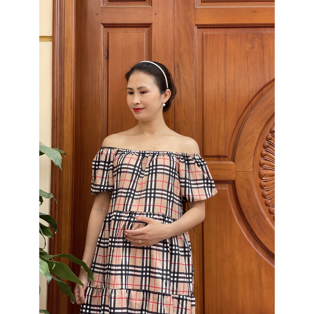 Váy bầu thiết kế_đầm bầu thời trang TRỄ VAI KẺ XINH V270