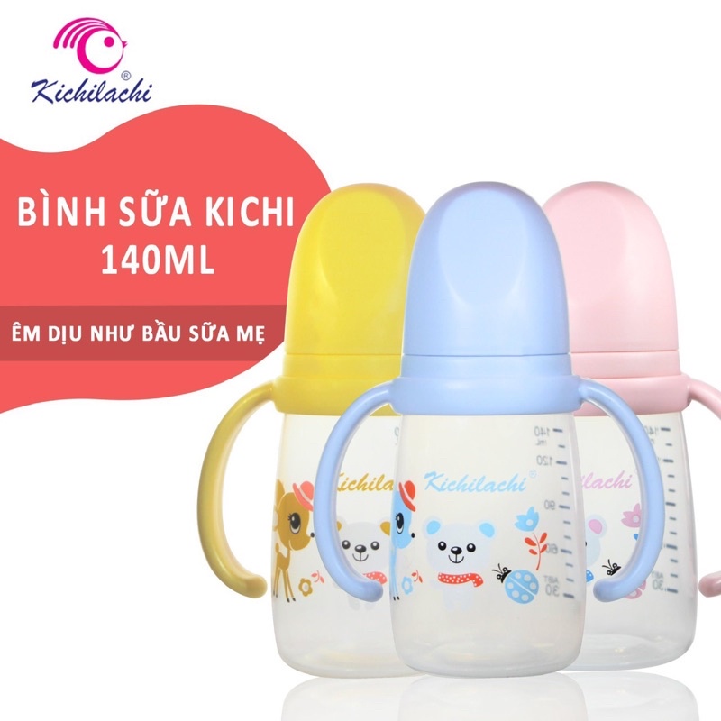 Bình Sữa Cổ Hẹp Kichilachi Nhựa Pp, Núm Ti Silicon Siêu Mềm, Chống Sặc Và Đầy Hơi 140ml-Shop Mẹ Khoai