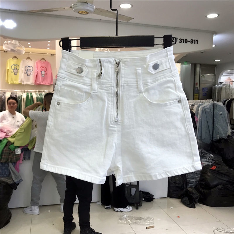Jiashucheng Quần Short Denim Dáng Chữ A Lưng Cao Phối Khóa Kéo Phong Cách Châu Âu Thời Trang Mùa Hè 2022 Mới