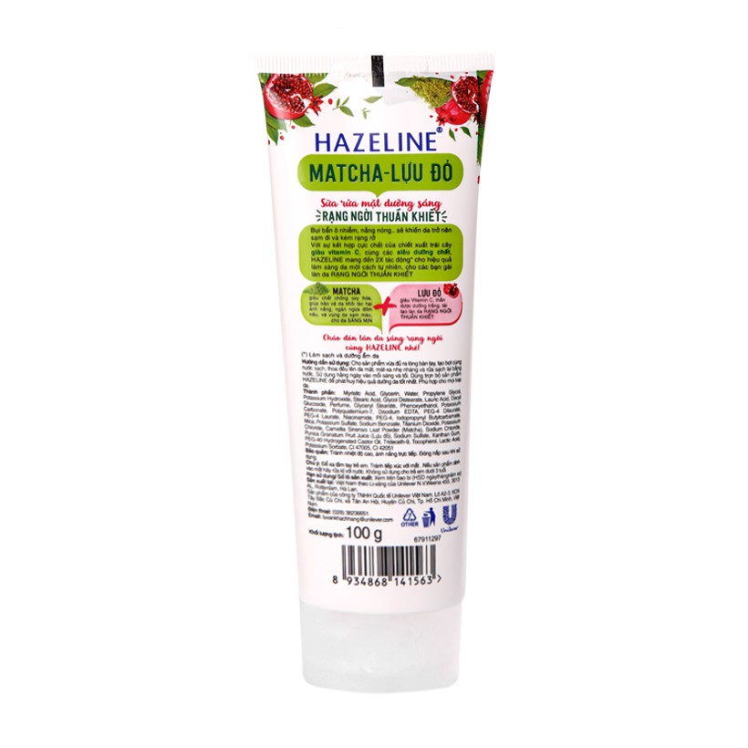 Sữa Rửa Mặt Sáng Da Hazeline Matcha - Lựu Đỏ 100ml