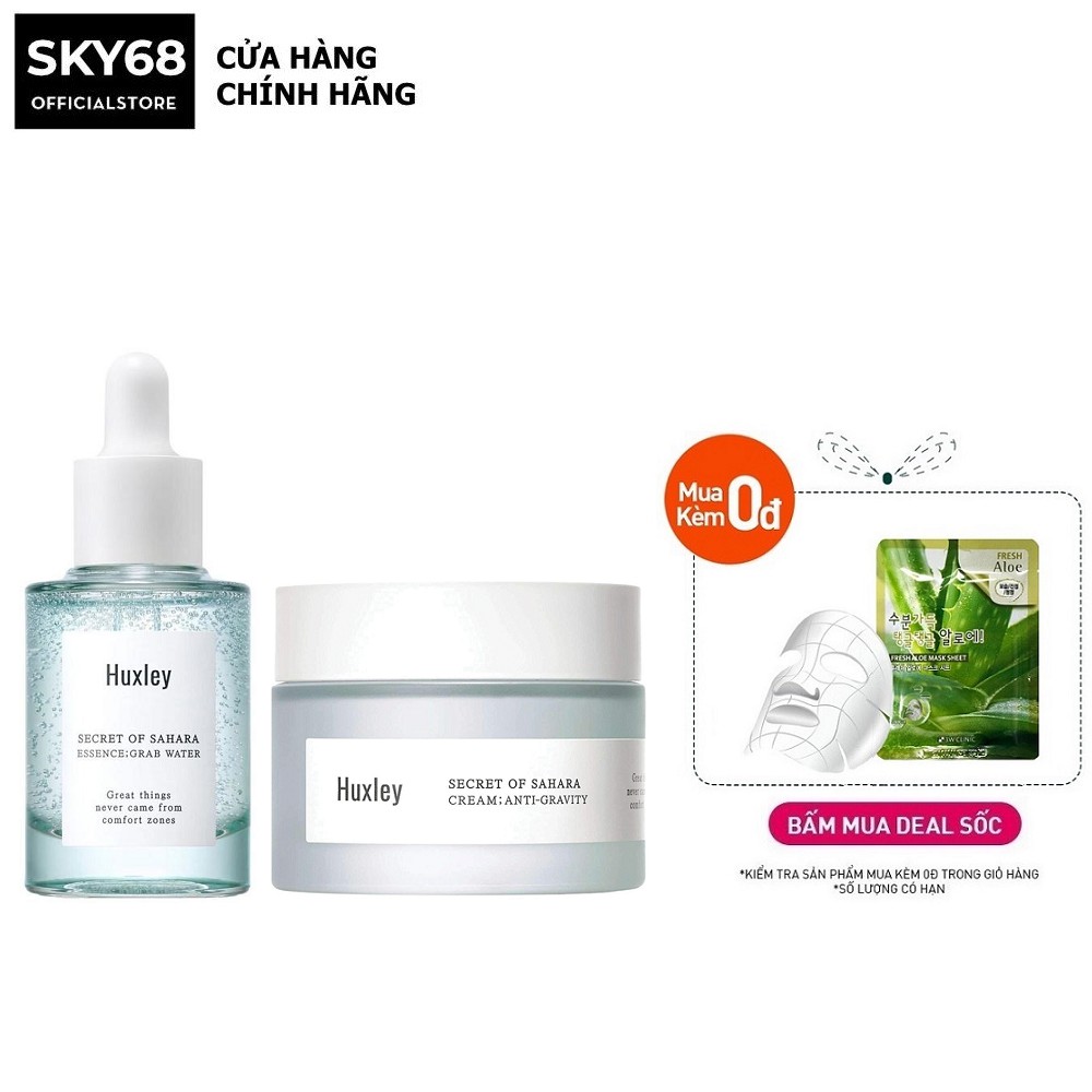 Combo Cấp Ẩm, Dưỡng Trắng Da Và Chống Lão Hóa Chiết Xuất Xương Rồng Huxley (SR Grab Water 30ml + Kem Anti–Gravity 50ml)