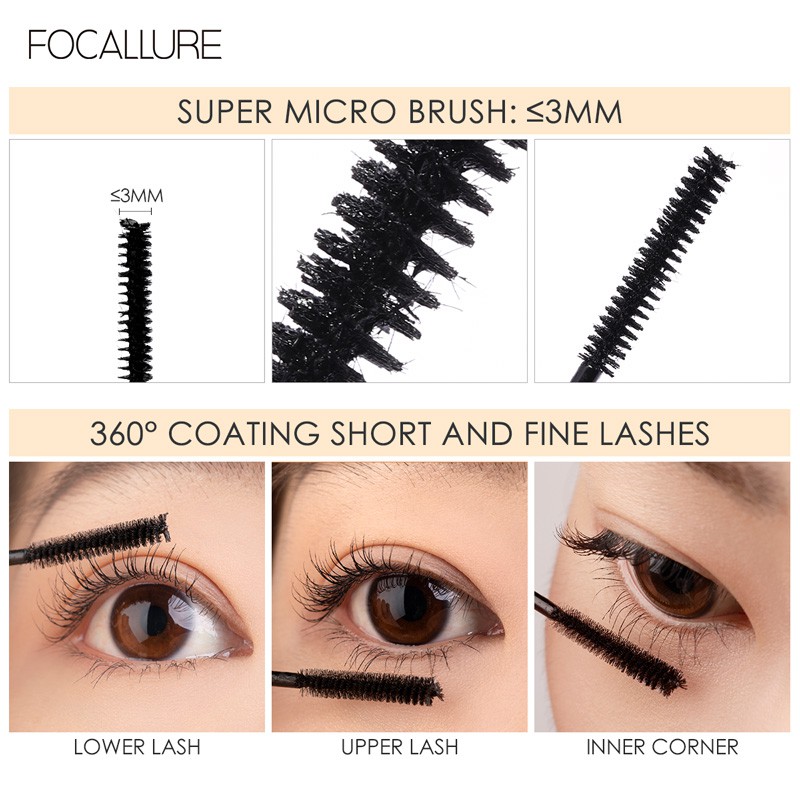 Mascara FOCALLURE giúp chuốt lông mi dài cong và đều kích thước đầu cọ 3mm 6g