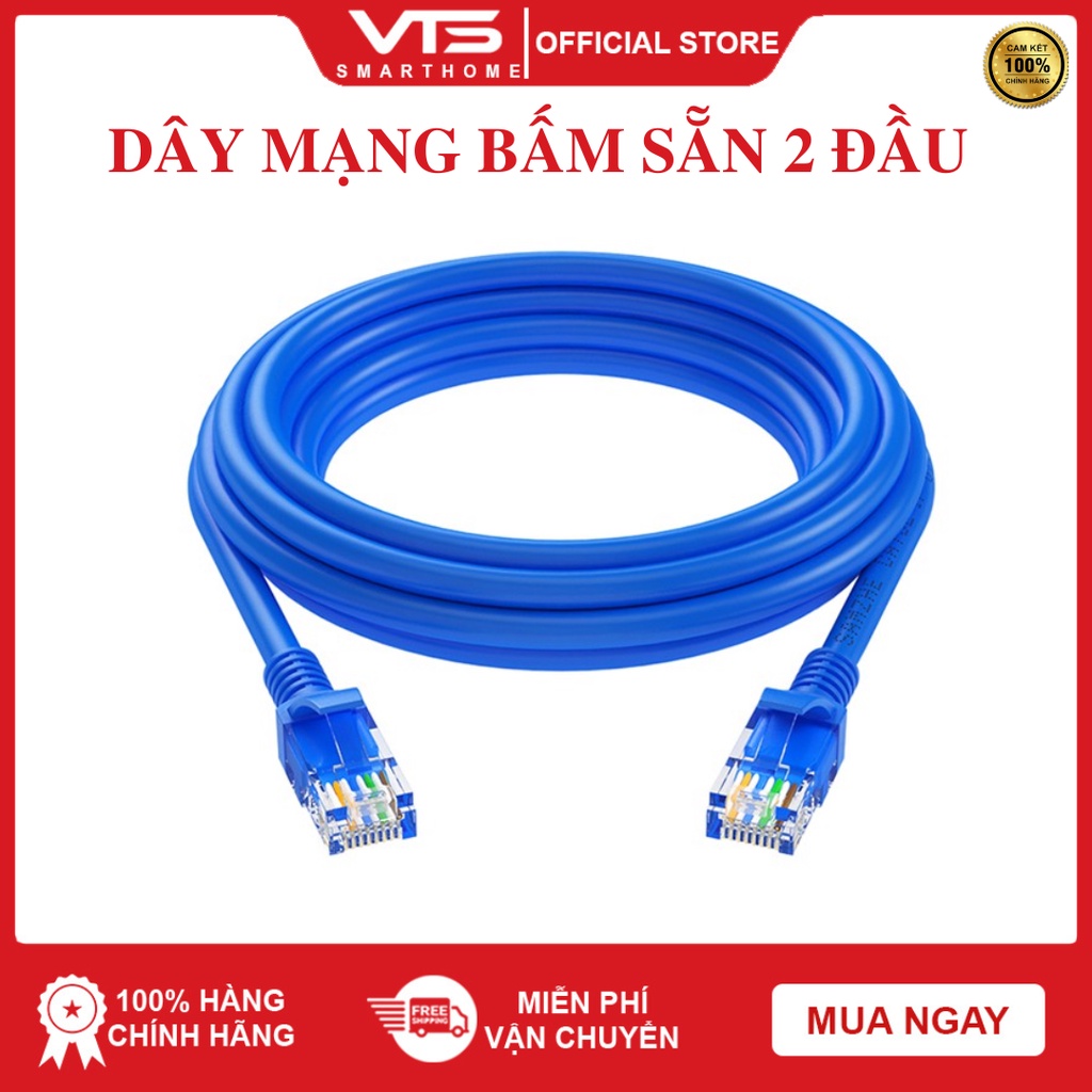 Dây cáp mạng Lan UTP Cat 5E - Bấm sẵn 2 đầu, Cắm là chạy 5/10/15/20/30 mét - VTS Smarthome