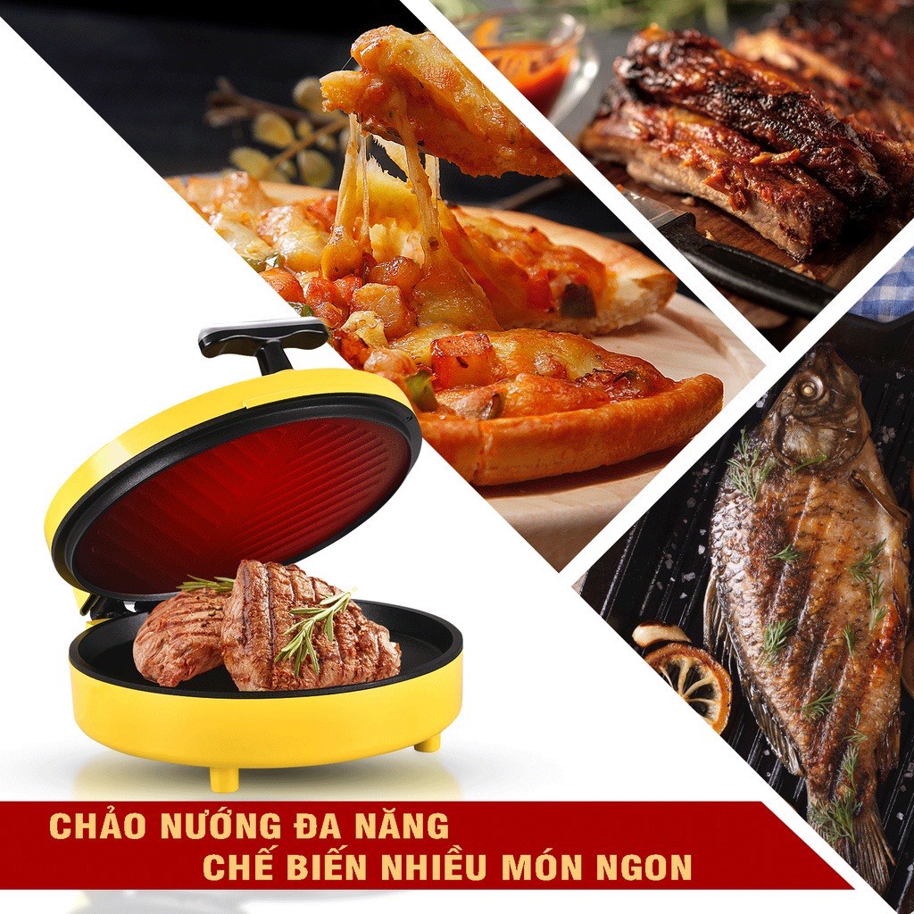 Chảo nướng điện hai mặt bề mặt chống dính CÁT Á - Máy kẹp nướng Bánh mì, chiên, rán làm bánh pancake