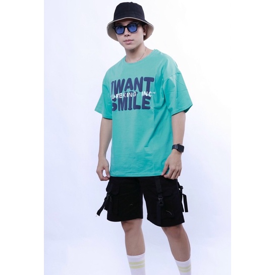 Áo thun in chữ form rộng &quot; I want smile&quot; Nô Storr