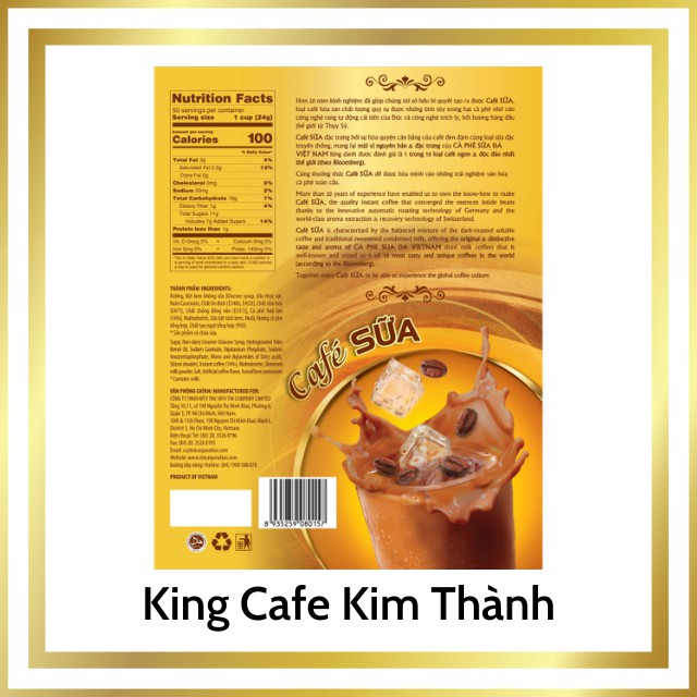 Cà phê sữa hòa tan King Coffee Cafe Sữa_Túi 50 gói_1.2kg | BigBuy360 - bigbuy360.vn