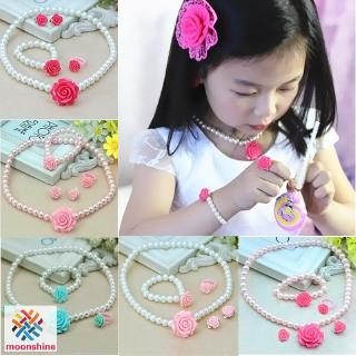 Bộ Dây Chuyền + Vòng Tay + Nhẫn + Bông Tai Ngọc Trai Cho Bé Gái