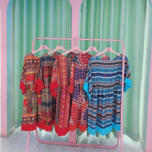 Đầm váy thổ cẩm babydoll boho hoạ tiết