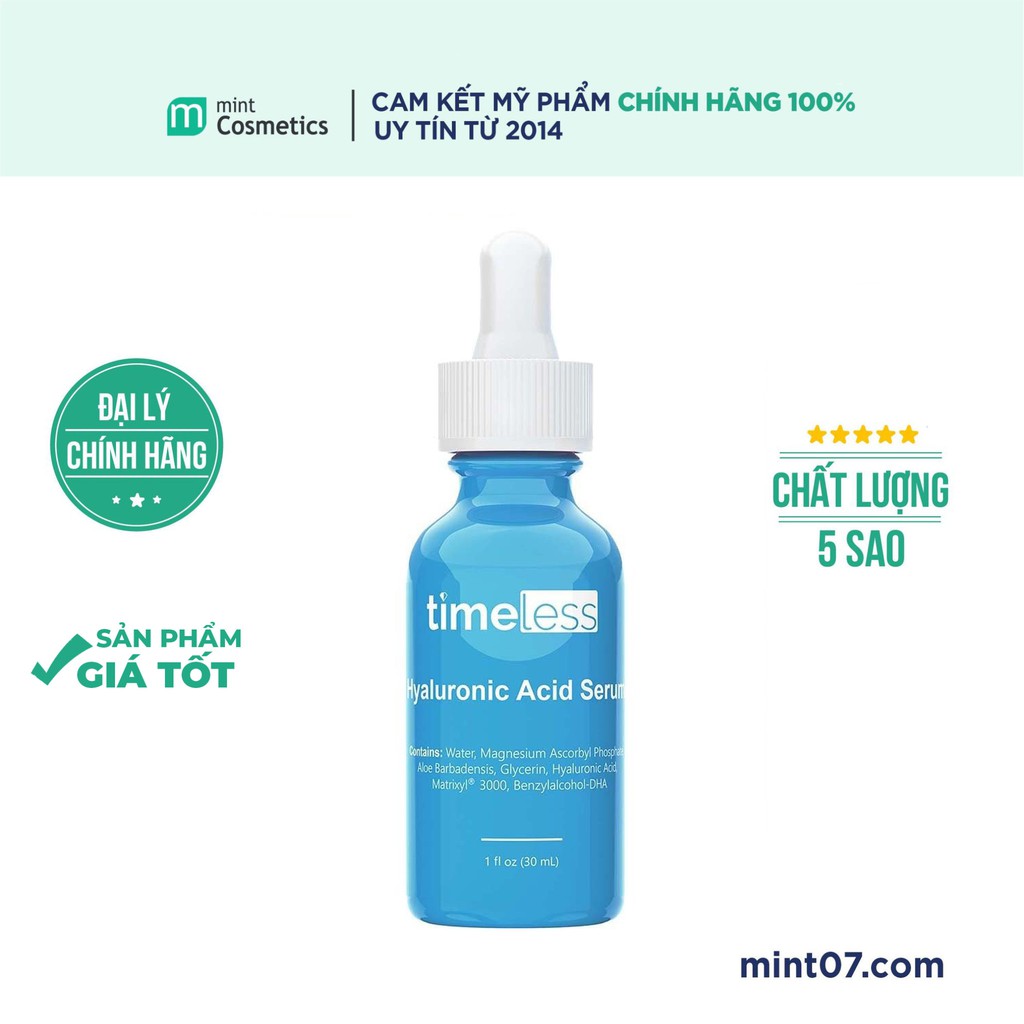 Serum Cấp Ẩm , Sáng Da Timeless Hyaluronic Acid + Vitamin C 30ml