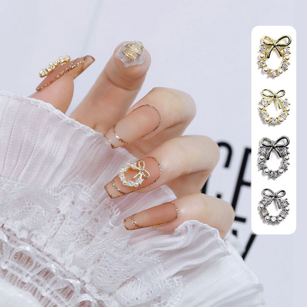 [Hàng mới về] Phụ kiện trang trí móng tay nghệ thuật 3D hình hoa thắt nơ đính ngọc trai giả DIY sang trọng