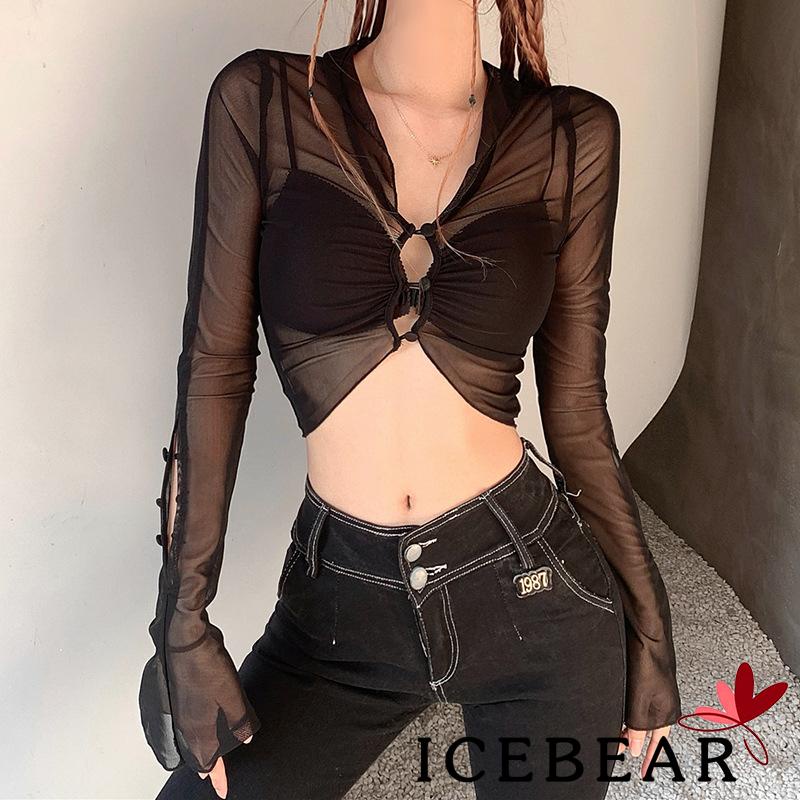 Áo Thun Dài Tay Phối Lưới Phong Cách Đường Phố Thời Trang Cho Nữ