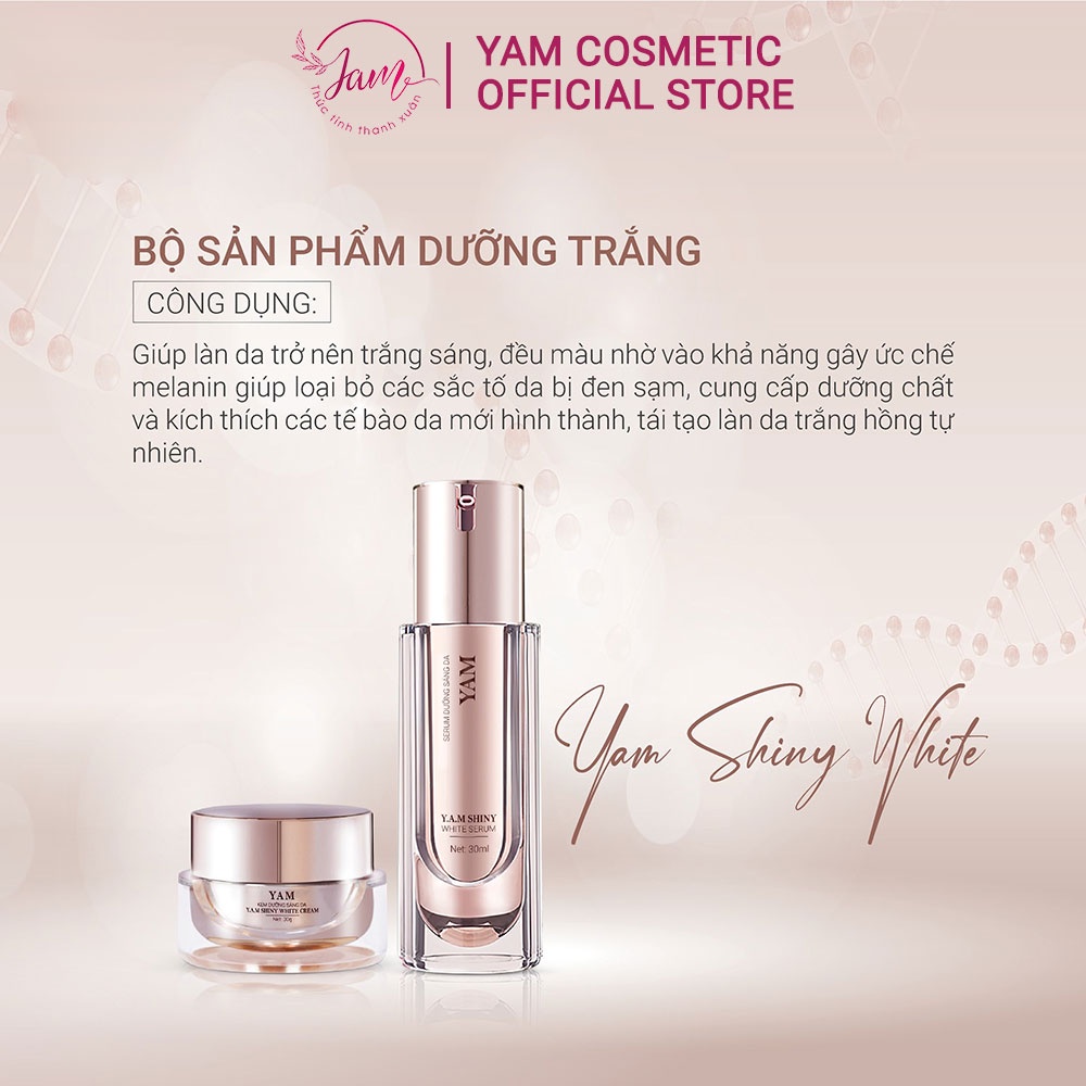Bộ Dưỡng Trắng Sáng Da YAM Cosmetic Giúp Da Trắng Mờ Thâm Nám Hiệu Quả Serum 30ml Cream 30g