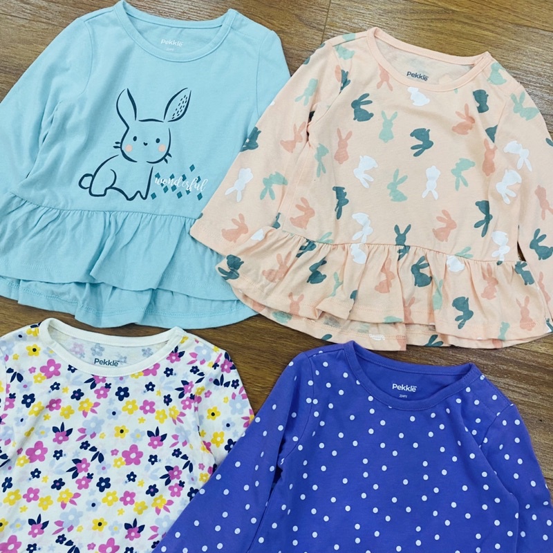 𝐒𝐡𝐨𝐩 𝐌𝐞̣ 𝐁𝐨𝐛 𝟖𝟔 - [BẢNG MÀU 2] Áo cotton dài tay Pekkle bé gái xuất xịn xinh ngất ngây (12m-4y)