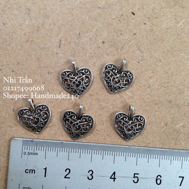 Mặt tim hoa văn xi bạc - phụ kiện handmade