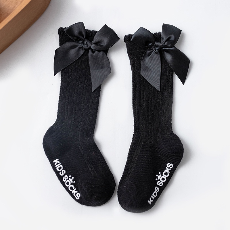 Vớ Cotton Cổ Cao Họa Tiết Sọc Đính Nơ Dễ Thương Cho Bé Gái