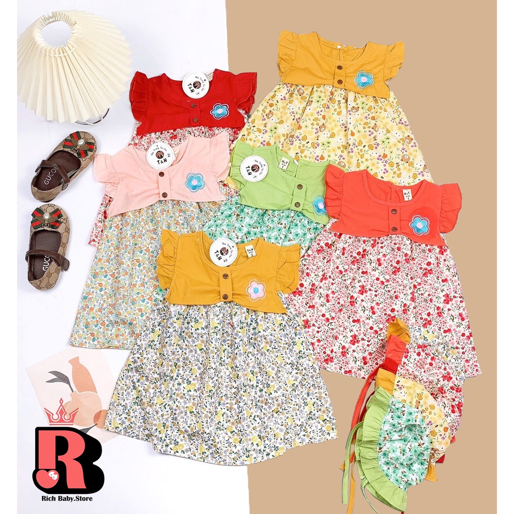 Đầm hoa bé gái style Nhật Bản - Phong cách dễ thương ( Tặng kèm nón xinh )