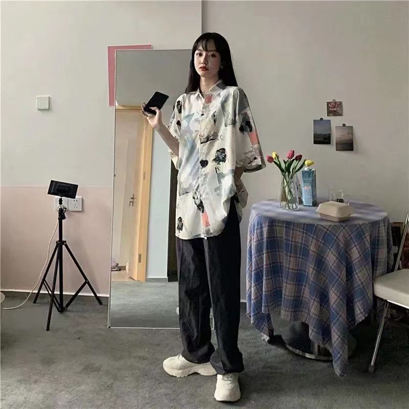 Áo sơ mi SUXI tay ngắn phong cách retro thời trang cho nữ