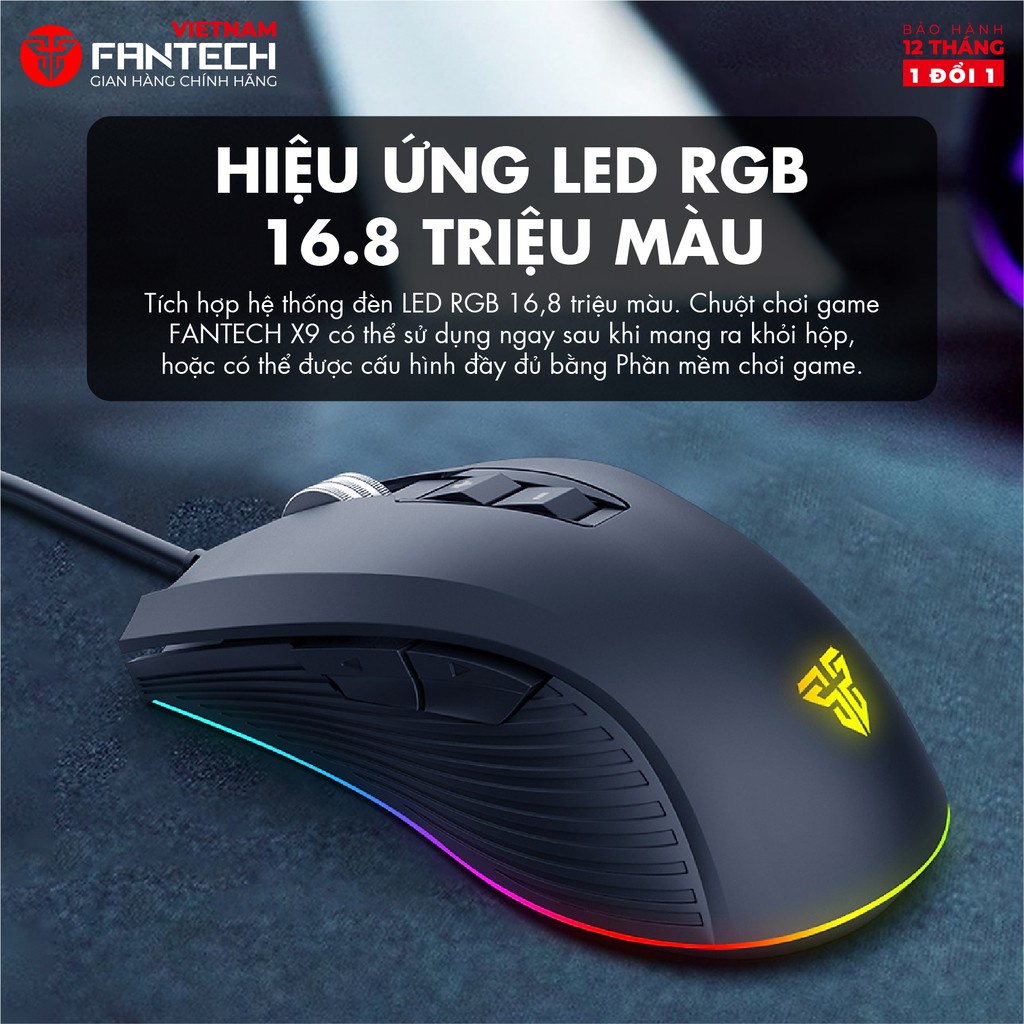 Chuột Gaming FANTECH X14s RANGERS 10000DPI 7 Phím Macro Phần Mềm Tùy Chỉnh Riêng LED RGB 16,8 Triệu Màu - Chính Hãng