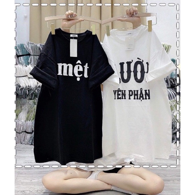 Áo Thun Tay Lỡ Chữ MỆT LƯỜI BIGOMALL - Áo Phông Nam Nữ Unisex Form Rộng Vải Thun Cotton Phong Cách Freesize 65kg