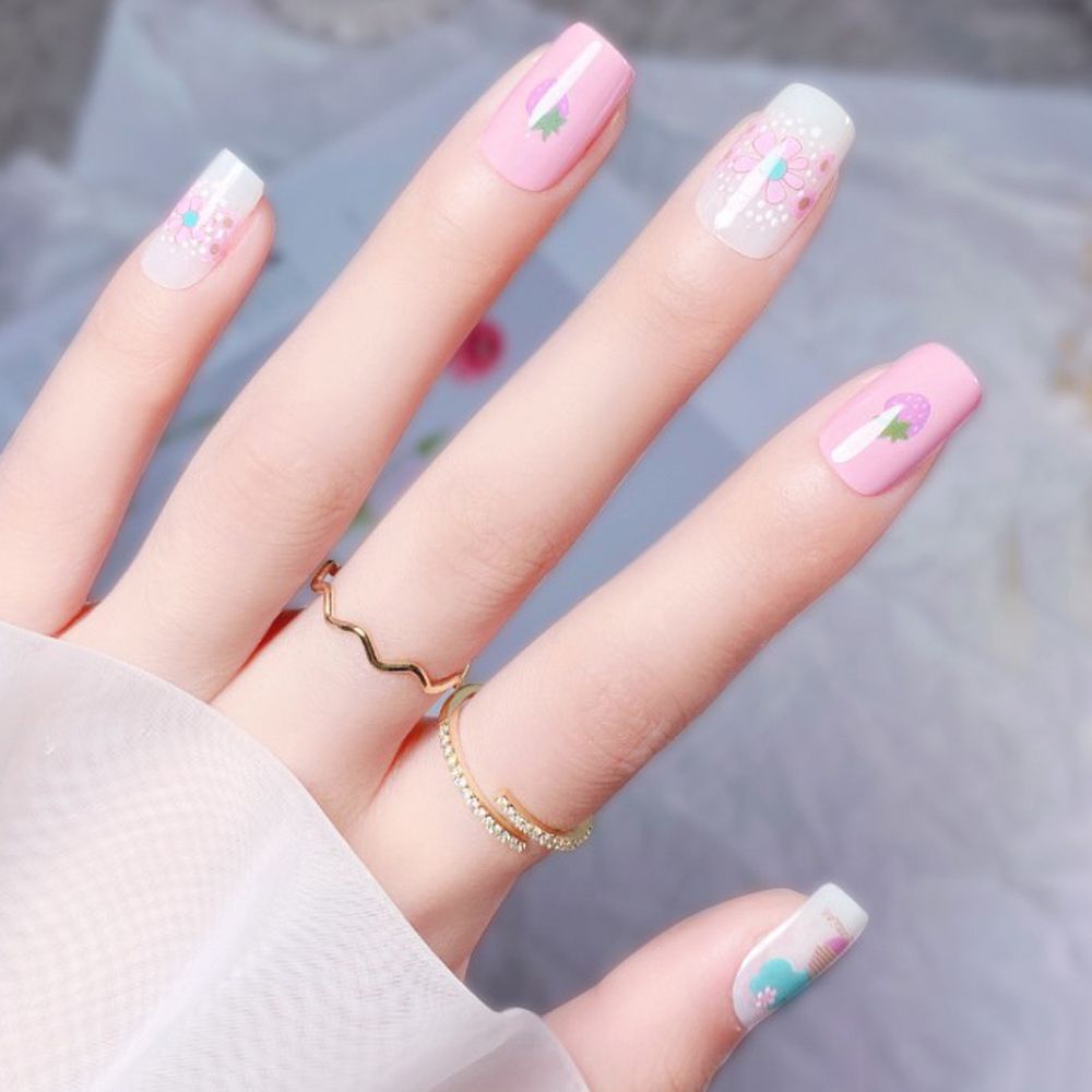 [Hàng mới về] Miếng Dán Trang Trí Móng Tay In Chữ Cái Và Hoa Xinh Kiểu Hoạt Hình Nhiều Kiểu Bắt Mắt Cho Nữ
