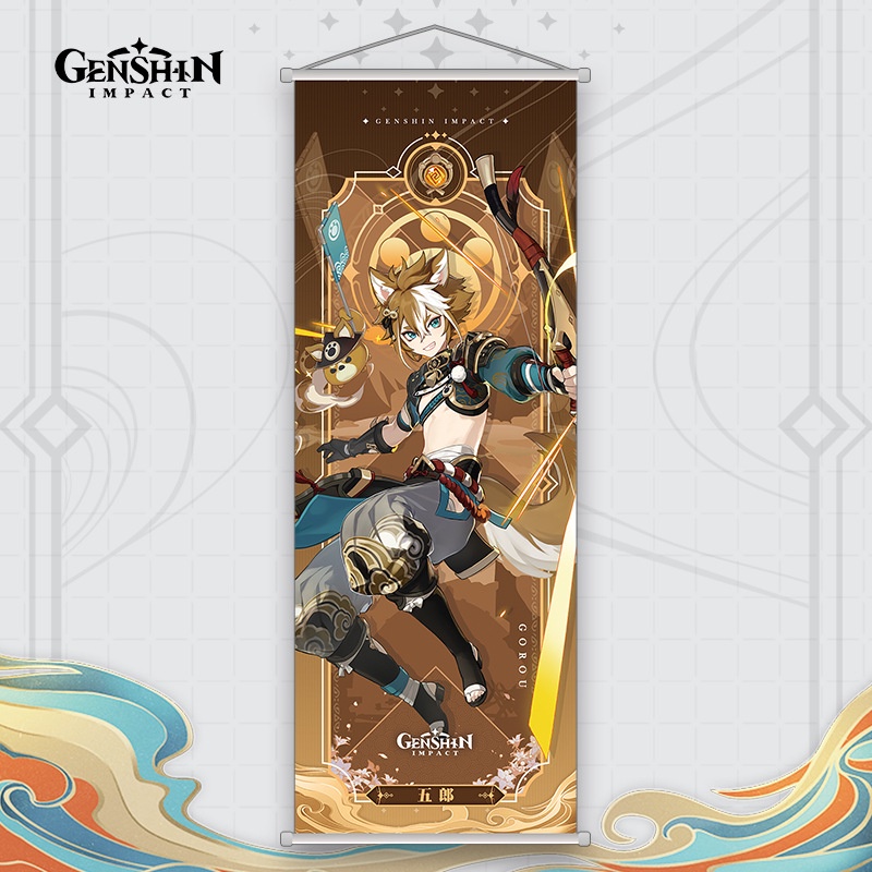 Tranh Vải Cuốn Treo Tường Họa Tiết Hoạt Hình Genshin Impact Zhongli Yun Jin Raiden Shogun Yae Miko Kamisato